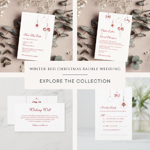 Invitation Hiver Rouge Noël Bauble Ornements Mariage