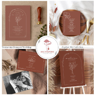 Invitation Tout En Un Vintage Floral Rustique Terracotta Mariage QR Code