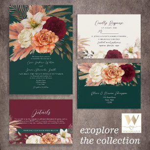 Invitation Emerald Green Floral Mariage QR Code