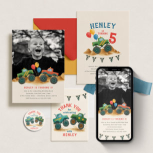 Sticker Rond Monster Truck Watercolor Anniversaire de enfant Pa