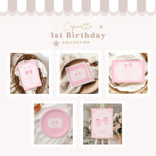 Carte De Remerciements Elégant Bow Floral Fancy ONE Girl 1er anniversaire