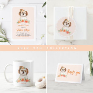 Sticker Rond Aquarelle Shih Tzu Peach Floral Chien Anniversaire