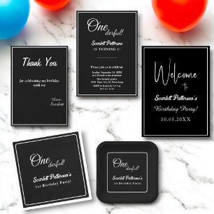 Invitation Élégant noir et blanc minimal 1er anniversaire