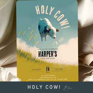 Invitation "Dans les nuages" Parti à thème vaches