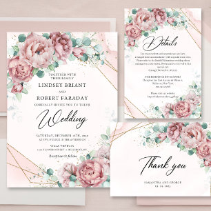 Invitation Boho brush peonys eucalyptus or se lève et brille