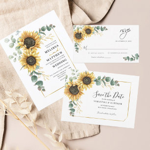 Budget Sunflower Eucalyptus Faire-part de mariage