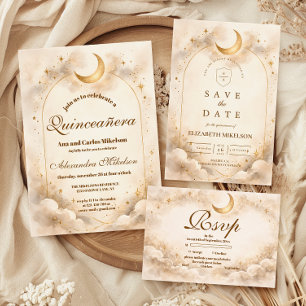 Cartons Réponse Nuit étoilée Or Quinceañera