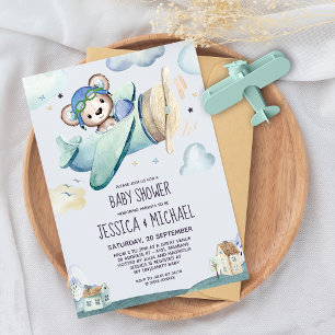 Invitation Avion Teddy Bear   Baby shower par courrier