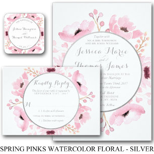 Invitation Ressort rose aquarelle Floral Détails du Mariage