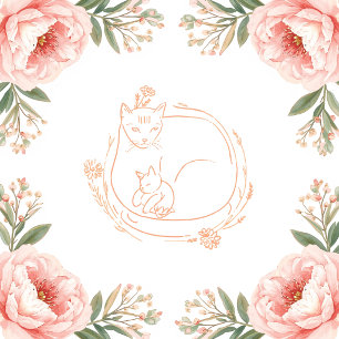 Affiche florale personnalisée de maman chat et cha