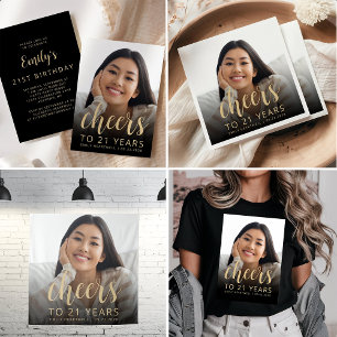 Serviette En Papier 21e anniversaire de fête Photo Gold Script Cheers