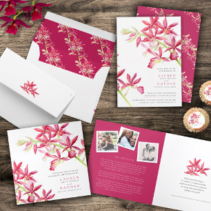 Invitation Tout En Un Joyau mariage orchidée aquarelle repas RSVP photo