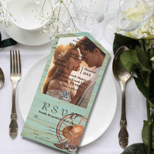 Invitation Tout En Un Rustique Turquoise Western Photo Code QR Tout en u