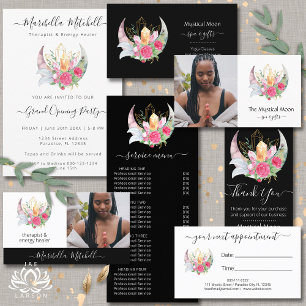 Carte De Visite Boho Moon Crystals Plumes Fleur Photo verticale