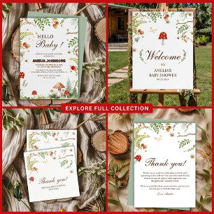 Sticker Rond Champignons de la forêt forestière baby shower flo