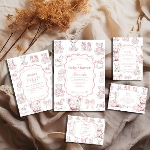 Carte D'accompagnement Jouets roses Toile De Jouy Baby shower Livres pour