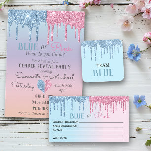 Invitation Bleu rose Parties scintillant gouttes étincelante 