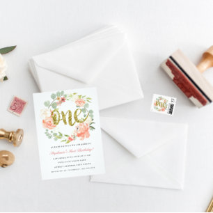 4e anniversaire Pink Gold Floral Wreath Invitation