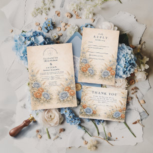 Save The Date Mariage de Jardin de Fleurs Sauvages Bleu Douce
