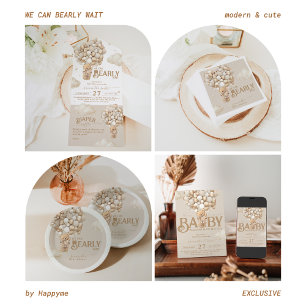 Invitation Tout En Un Baby shower neutre d'attente de l'ours en peluche