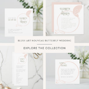 Invitation Art Nouveau Papillon Vintage Blush Pink Mariage