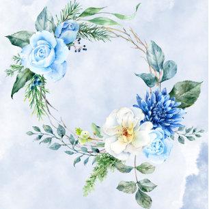 Invitation Dusty Blue Navy Aquarelle Peonies Mariage