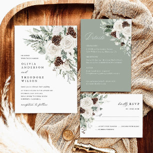 Carte D'accompagnement Détails de l'hôtel de mariage Sage Green Winter Pi