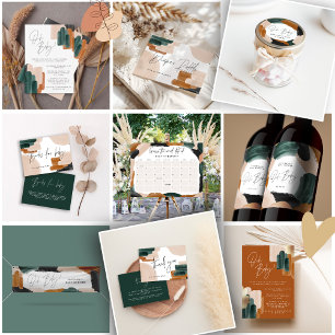 Invitation Baby shower abstrait en terre cuite verte