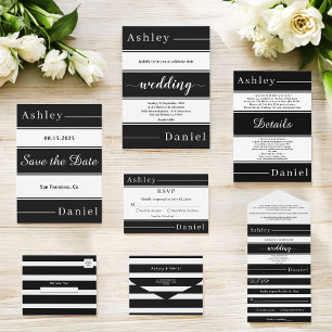 Invitation Mariage Élégant Rayures Noir Et Blanc Modernes