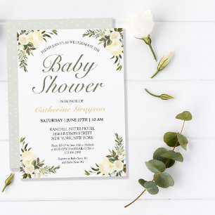Invitation de Baby shower floral d'ivoire élégant