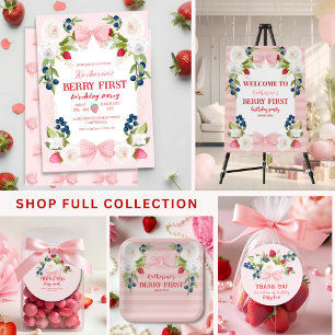 Sticker Rond Fraise 1er anniversaire Berry Sweet Pink