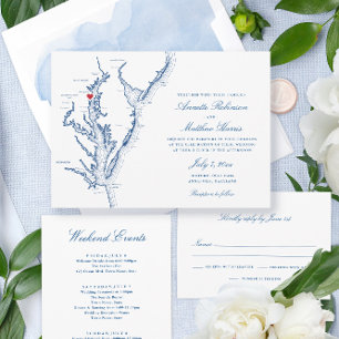 Invitation Mariage bleu de la marine de la baie Annapolis MD 