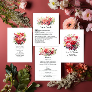 Invitation Mariage floral rouge, rose et vert