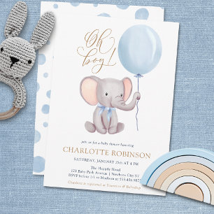 Carte De Remerciements Baby shower Eléphant Bleu Garçon Cute