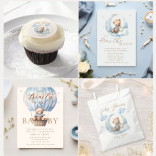 Assiettes En Carton Baby shower Blue Teddy Bear Stars