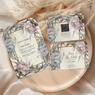 Save The Date Vintage Art Nouveau Floral violet Mariage