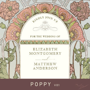 Invitations de mariage du pavot Art Nouveau par Mu
