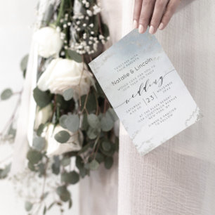 Invitation Mariage chic Ombre Dusty Blue Frosted Silver Foil
