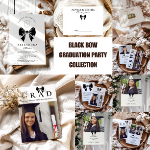 Carte De Remerciements Photo Black Bow Graduation Party