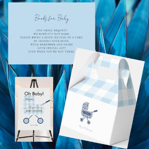 Cute bleu En vichy Pram Baby shower Merci