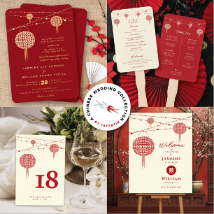 Invitation Double Bonheur Lanterns Rouges Réception de Mariag