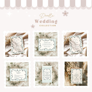 Save The Date Mariage de cadre ondulé vert Doodle