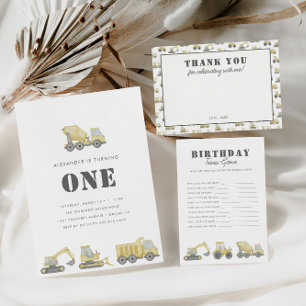 Invitation Construction Véhicules Camion Garçons 1er annivers