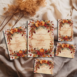 Invitation Automne Floral Citrouille Rustique Mariage