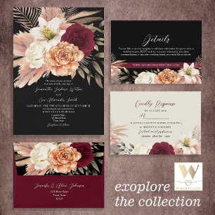 Invitation Réception vintage Florale Noire Mariage