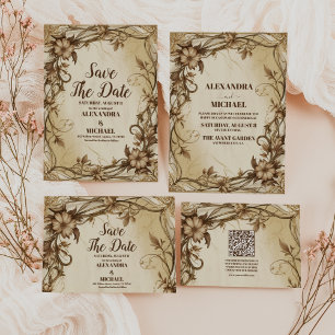 Save The Date Mariage botanique Art Nouveau Gold