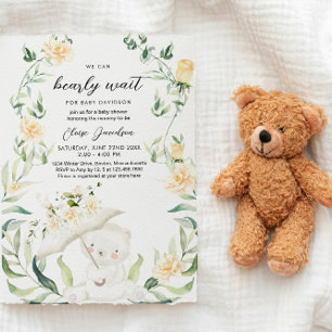 Invitation Vert Ours Genre Neutre Baby shower Jaune I