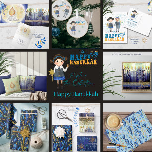 Papier Cadeau Motif Hanoukka jaune bleu