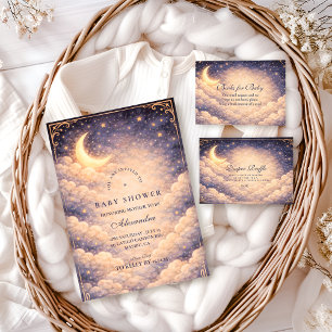 Invitation Baignée de bébé Lune Étoiles Célestes Neutre