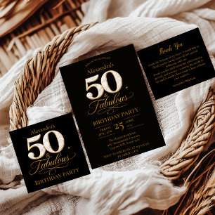 Invitation Elégant Or Noir 50e Anniversaire